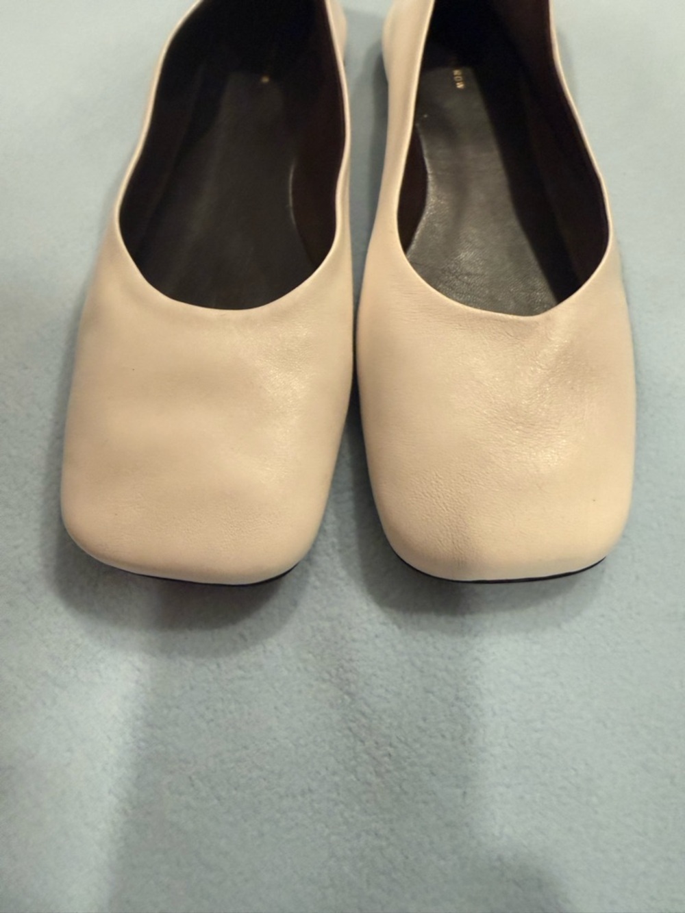 The Row White Leather Ballet Flat with Black Insole